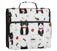 Simpatico gatto cartone animato Natale nero bianco 3 anelli 3,8 cm raccoglitore cerniera con tracolla facile da trasportare documenti documenti borsa di archiviazione per la scuola gestor de carpetas