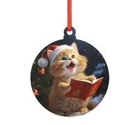 Simpatico gatto che canta canti natalizi in acrilico, decorazione trasparente da appendere per albero, casa, festa