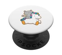 Simpatico gatto che cavalca un unicorno magico felino PopSockets PopGrip Adesivo