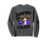 Simpatico gatto che fa surf a calico per mamme, papà e fan Felpa