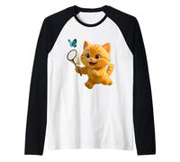 Simpatico Gatto Che insegue la Farfalla, Adorabile Leone Animato Il Gatto Maglia con Maniche Raglan