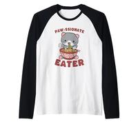 Simpatico Gatto Che Mangia Ramen mangiatore di Zampa Maglia con Maniche Raglan