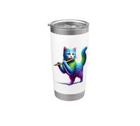 Simpatico gatto che suona il flauto per gli amanti del gattino e del flauto Bicchiere termico in acciaio inox doppia parete