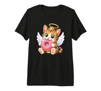 Simpatico Gatto Ciambella Angelo con Ali Cartone Animato Design Maglietta Premium