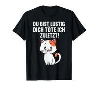 Simpatico Gatto con Coltello Tedesco Scuro Umorismo Design Maglietta