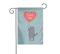 Simpatico gatto con palloncino rosso a forma di cuore bandiera da giardino 30 x 45 cm verticale su entrambi i lati casa colonica vacanze decorazioni esterne bandiera cortile