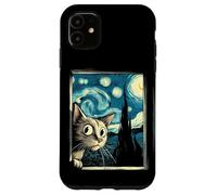 Simpatico gatto curioso di Van Gogh Notte stellata Custodia per iPhone 11