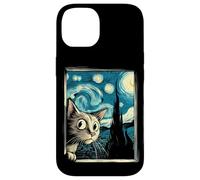 Simpatico gatto curioso di Van Gogh Notte stellata Custodia per iPhone 14