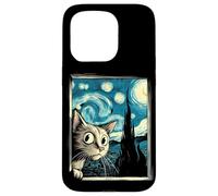 Simpatico gatto curioso di Van Gogh Notte stellata Custodia per iPhone 15 Pro
