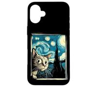 Simpatico gatto curioso di Van Gogh Notte stellata Custodia per iPhone 16 Plus