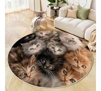 Simpatico Gatto Di Peluche Tappeto Rotondo Salotto, Poster Di Animali Morbido Pelo Corto Tappetini Antiscivolo Tappeti Per Bambini Cameretta Cucina Casa Zona Tappet Tavolino, 60 Cm, Grigio Scuro