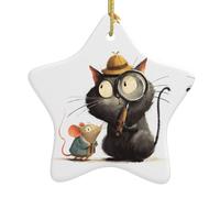 Simpatico gatto e topo che fa capolino illustrazione albero di Natale in ceramica da appendere decorazioni natalizie ideali progetti artigianali per decorare e appendere