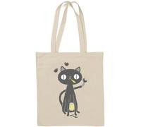 Simpatico gatto e uccello schizzo giallo piuma naturale cotone tote bag bianco
