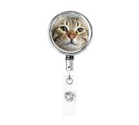 Simpatico gatto faccia divertente bobina porta badge in metallo resistente, porta badge retrattile con clip da cintura per portachiavi titolare della carta nome dipendente insegnante 1