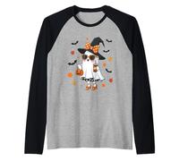 Simpatico Gatto Fantasma con zucche per Halloween, Donne, Uomini, Bambini Maglia con Maniche Raglan