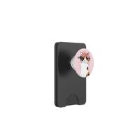Simpatico gatto felice schizzato corona floreale rosa PopSockets PopWallet per MagSafe