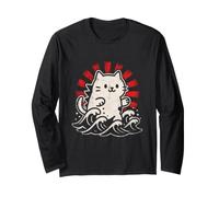 Simpatico Gatto Giapponese Ondulato - Kawaii Lucky Kitty Retro RIS Maglia a Manica