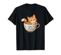 Simpatico Gatto in Tazza da tè Floreale per Gli Amanti del tè Maglietta
