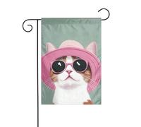 Simpatico gatto in un cappello da sole bandiera da giardino 30 x 45 cm verticale su entrambi i lati per fattoria vacanze decorazioni esterne bandiera cortile