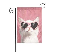 Simpatico gatto in un cappello da sole bandiera da giardino cartone animato 30 x 45 cm verticale su entrambi i lati casa colonica vacanze decorazioni esterne bandiera cortile