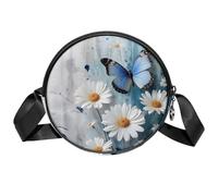 Simpatico gatto indossare rosa fiocco cerchio borsa con cerniera borsa a tracolla con tracolla regolabile per donne ragazze, Colore238, 7x1.8 in