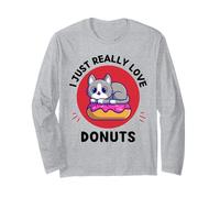 Simpatico Gatto Kawaii I Just Really Love Donuts Lover Maglia a Manica