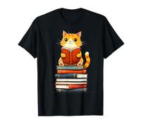 Simpatico Gatto Lettura Libri Amante degli Animali Domestici Affascinante Topo di Biblioteca Maglietta
