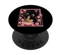 Simpatico gatto mangiando ramen stile giapponese Food Art Design PopSockets PopGrip Adesivo