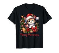 Simpatico Gatto Natalizio Merry Meowmas Holiday Kitty Cat Lovers Maglietta