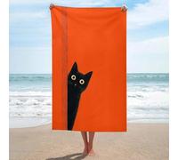 Simpatico gatto nero che sbircia dietro la porta, telo mare in microfibra senza sabbia, asciugamano grande da doccia multiuso assorbente per bagno piscina 130 x 80 cm
