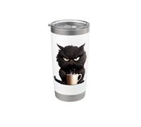 Simpatico gatto nero con caffè che odia le mattine Bicchiere termico in acciaio inox doppia parete