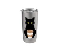 Simpatico gatto nero con caffè, design divertente per gli amanti del caffè Bicchiere termico in acciaio inox doppia parete