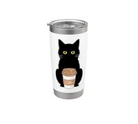 Simpatico gatto nero con caffè, design divertente per gli amanti del caffè Bicchiere termico in acciaio inox doppia parete