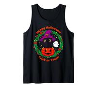 Simpatico Gatto Nero di Halloween con Cappello da Strega Divertente Design Canotta