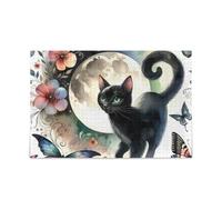 Simpatico gatto nero farfalle floreali puzzle robusto 2 mm pezzi puzzle per adulti e famiglie 1000 pezzi