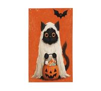 Simpatico gatto nero in un fantasma bianco foglio bandiere casa cortile, 0,9 x 1,5 m banner di auguri stagione con occhielli interni ed esterni feste decorazioni per la casa