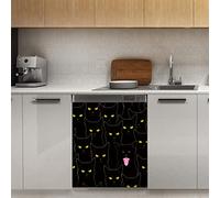 Simpatico gatto nero lavastoviglie coperchio magnetico, gatto animale decorazione magnetica pannello Stiker per frigorifero cucina decorazione porta, 58,4 x 66 cm