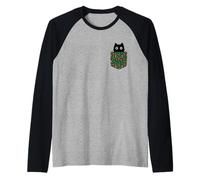 Simpatico Gatto Nero Modello Natalizio Tasca Vacanza Amante dei Gatti Maglia con Maniche Raglan