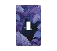 Simpatico gatto nero nascosto in fiori lilla interruttore luce copertura decorativa singola levetta 1 banda piastra da parete per cucina casa colonica camera da letto bagno decorazione artistica
