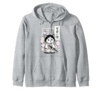 Simpatico Gatto Samurai Kawaii - Sakura Giapponese Felpa con Cappuccio