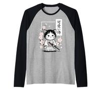 Simpatico Gatto Samurai Kawaii - Sakura Giapponese Maglia con Maniche Raglan