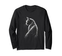 Simpatico Gatto Schizzo Arte Grafica Kitty Lover Maglia a Manica