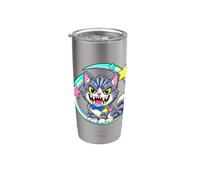 Simpatico gatto soriano grigio spaventoso con stelle divertenti gattino con zanne Bicchiere termico in acciaio inox doppia parete