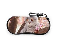 Simpatico gatto sull'albero in fiore all'aperto Custodia morbida per occhiali da uomo Custodie per occhiali da sole per uomo Custodia morbida per occhiali da ragazza con cerniera in neoprene portatile
