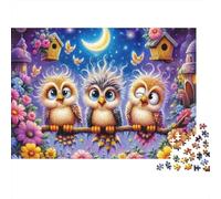 Simpatico giardino notturno dei gufi Puzzle da 1000 pezzi Tre gufi cielo notturno per adulti Gioco educativo Decorazione per la casa Sfida Alta difficoltà Regalo di compleanno 38x26cm