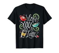 Simpatico Gioco di Parole a Forma di Cuore con Scritta «I Love You a Latte» Maglietta
