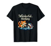 Simpatico Gioco di Parole con Gatto e Pesce Whiskerful Thinking Maglietta