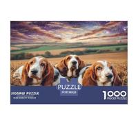 Simpatico gioco di puzzle per cani per tutta la famiglia, 1000 pezzi - Basset Hounds (tre tramonti), regali per uomini e donne, regalo divertente per la casa, 38x26 cm/1000 pezzi