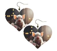 Simpatico giovane maiale stampa orecchini eleganti a forma di cuore leggeri accessori da donna perfetti per feste e San Valentino.