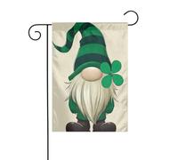 Simpatico gnomo che indossa cappello a righe verdi e nere bandiera da giardino 30 x 45 cm verticale su entrambi i lati per fattoria vacanze decorazioni esterne bandiera cortile